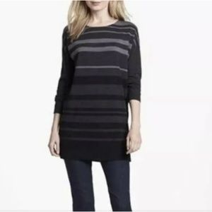 Eileen Fisher Striped Black & Grey Merino Wool Long Sweater Sz Small